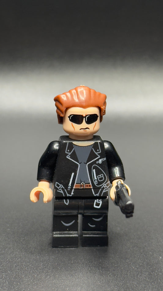 Custom Terminator Minifigure – T-800 Black Leather Jacket & Sunglasses Sci-Fi